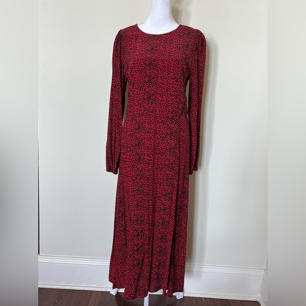 LOFT Red Bishop Sleeve Mock Neck Gown